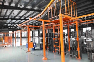 Industrial powder coating line equipment prepared for shipment and installation