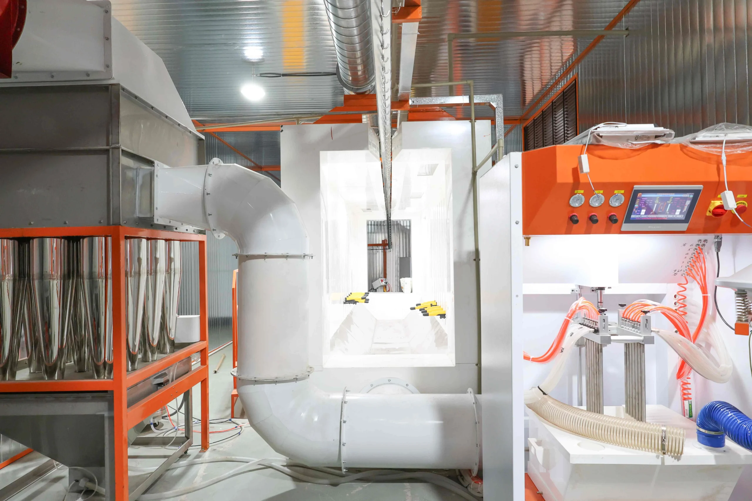 Powder spray room for architectural coating production line