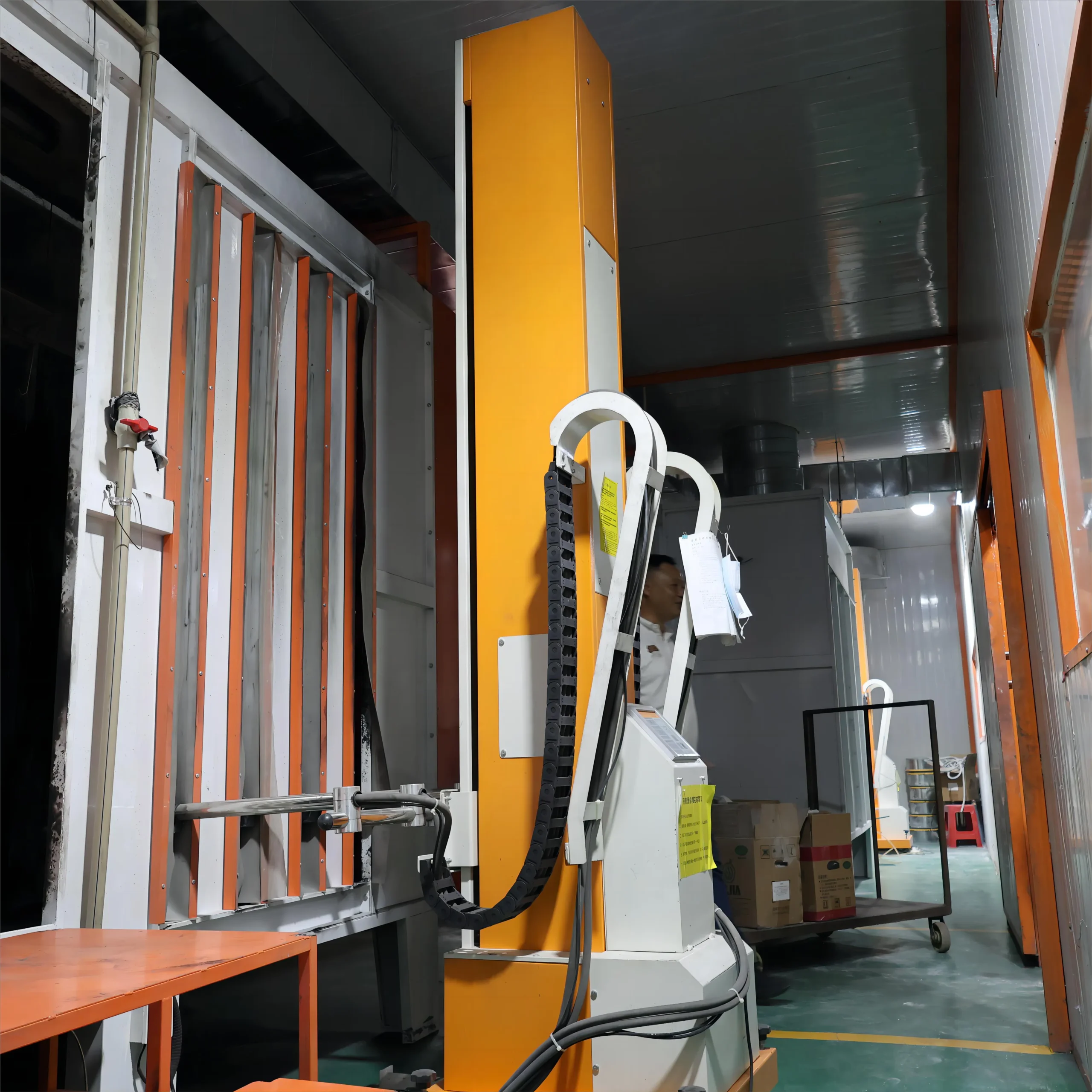 Industrial plastic components with electrostatic powder coating