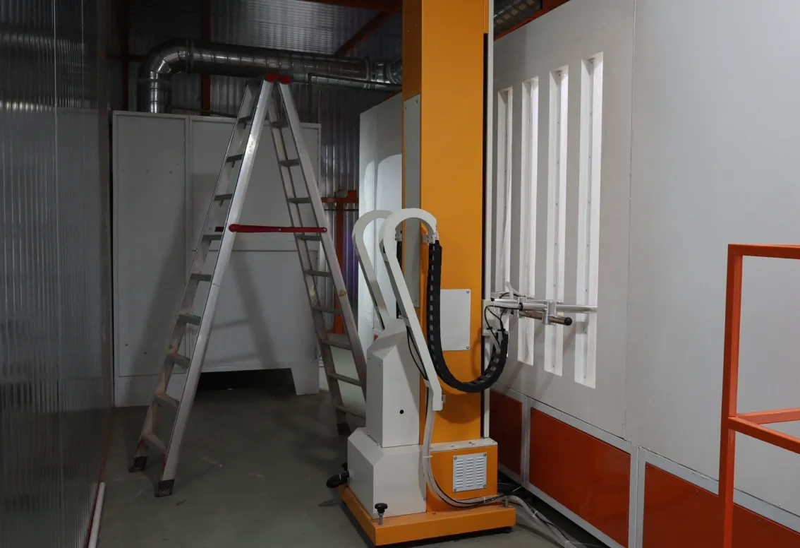 Elevator components and door frames with powder coating