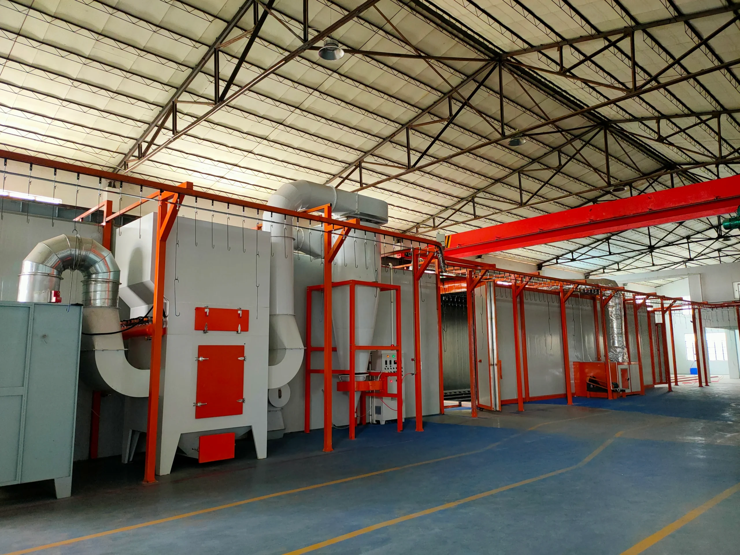 Conveying and hanging system for industrial equipment coating line