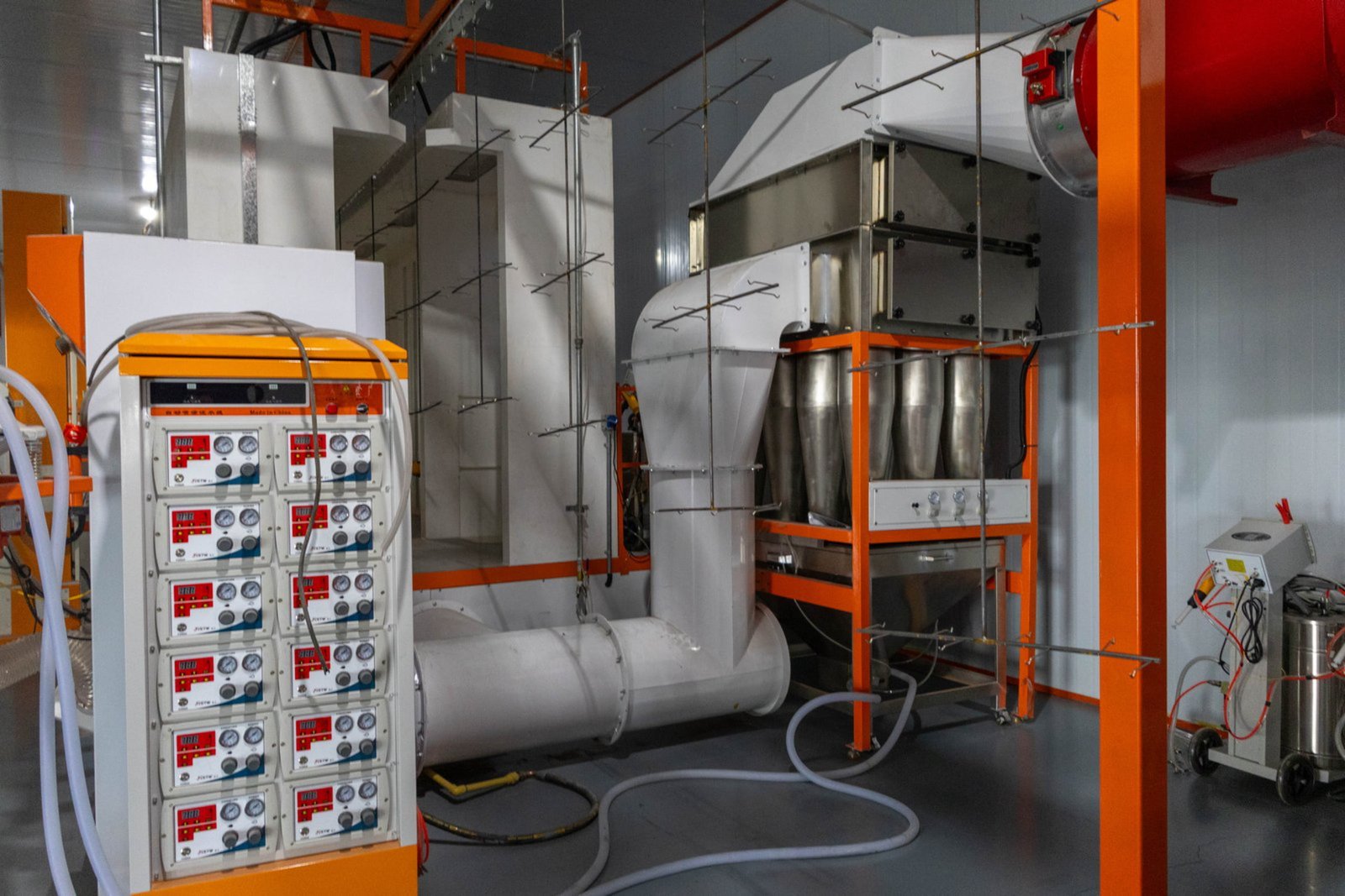 Factory floor with powder coating equipment