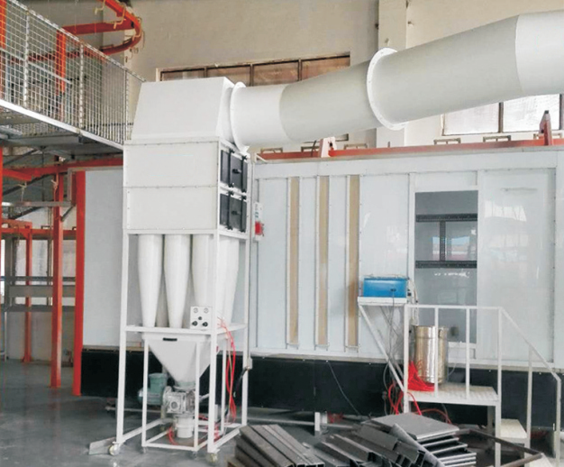 Small cyclone collector coating machine for mid-volume furniture production with powder recovery