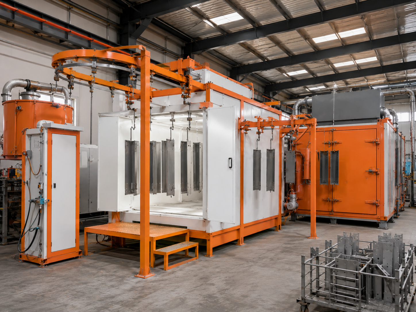 Manual powder coating booth and spray area