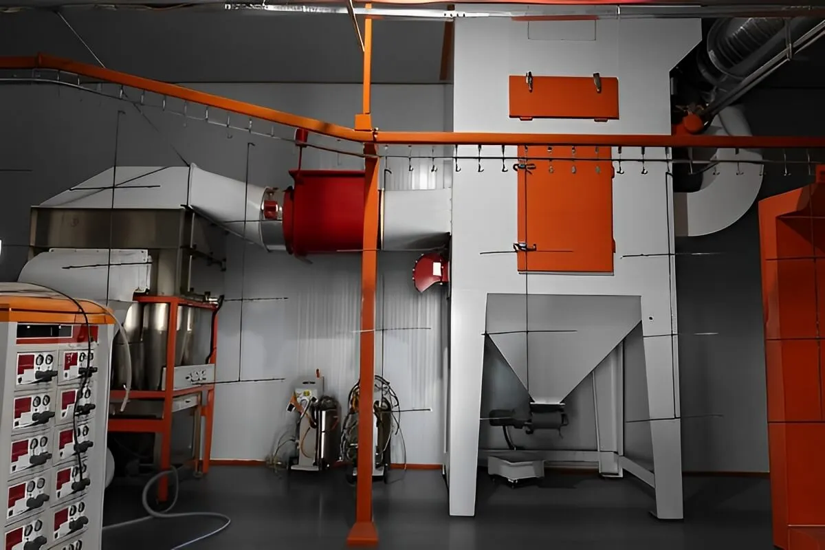 Powder recovery cyclone system collecting overspray for furniture coating line
