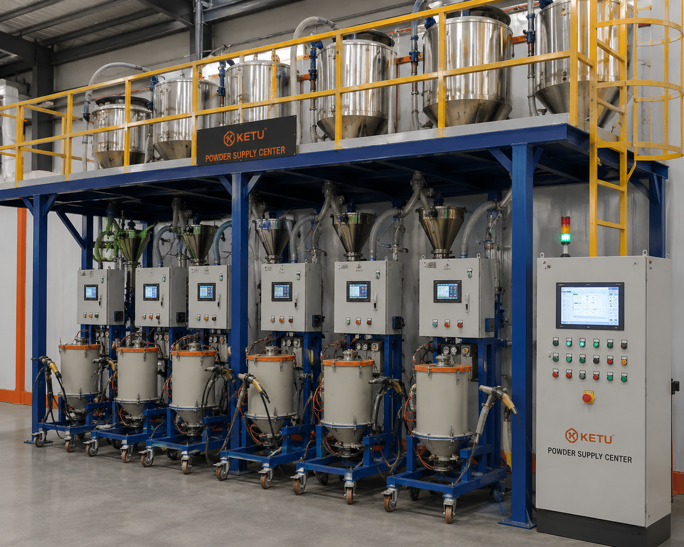 Powder feed center