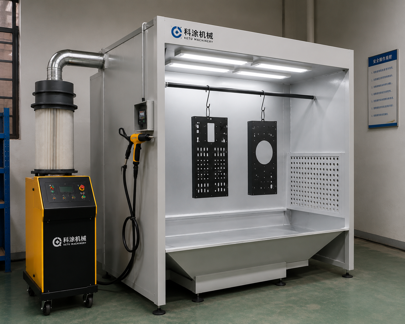 Independent powder spraying cabinet compact structure and working chamber