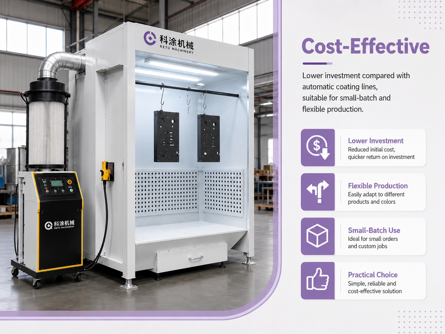Cost-effective powder spray cabinet for small workshop