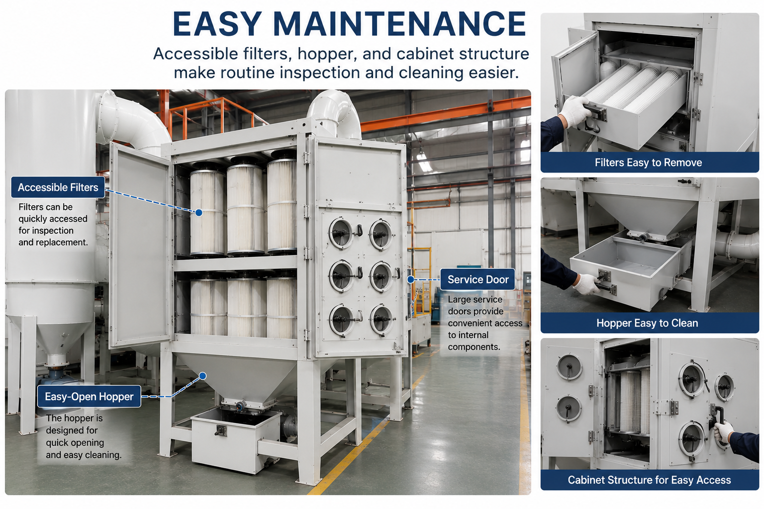 Easy maintenance access for secondary recycling cabinet