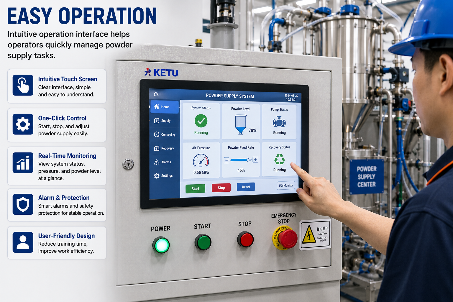 Easy operation and maintenance powder supply center