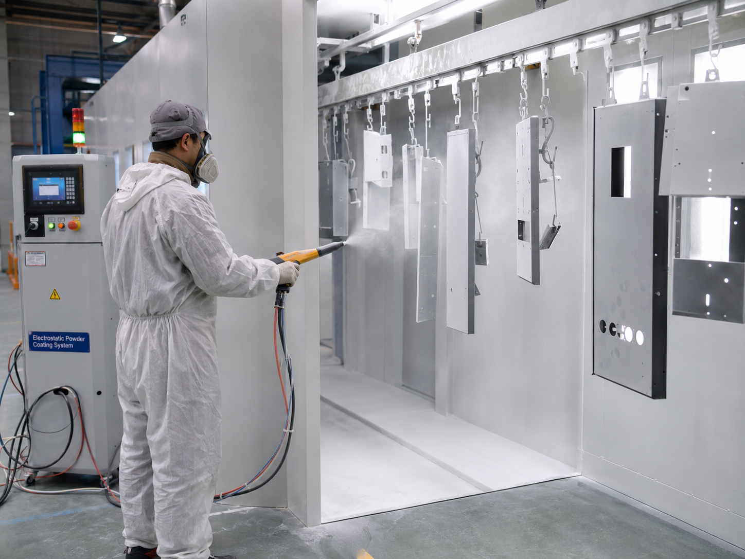 Electrostatic powder spraying equipment for elevator coating