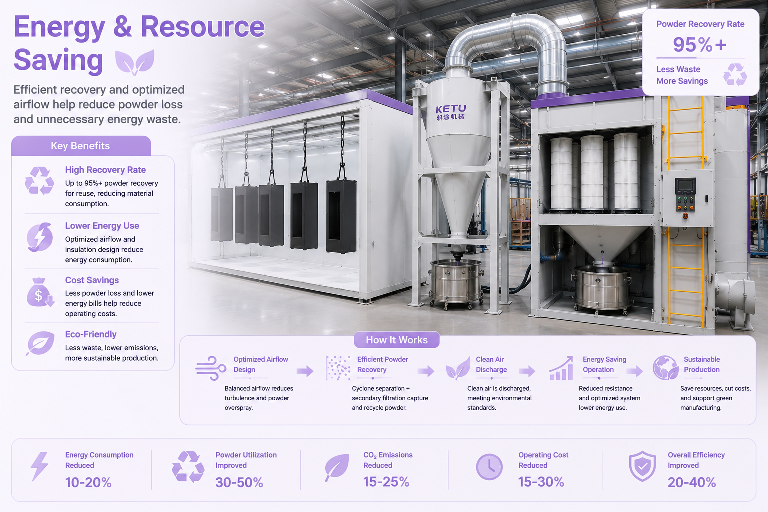 Energy saving and resource saving powder coating system