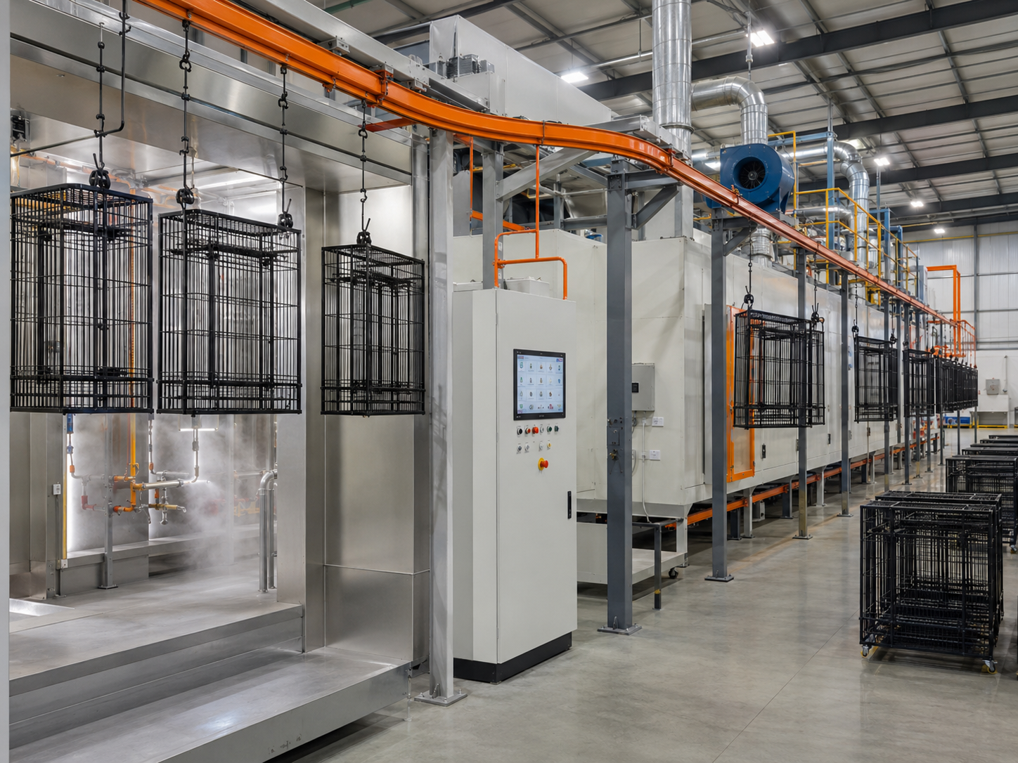 High-volume pet cage powder coating production bottleneck