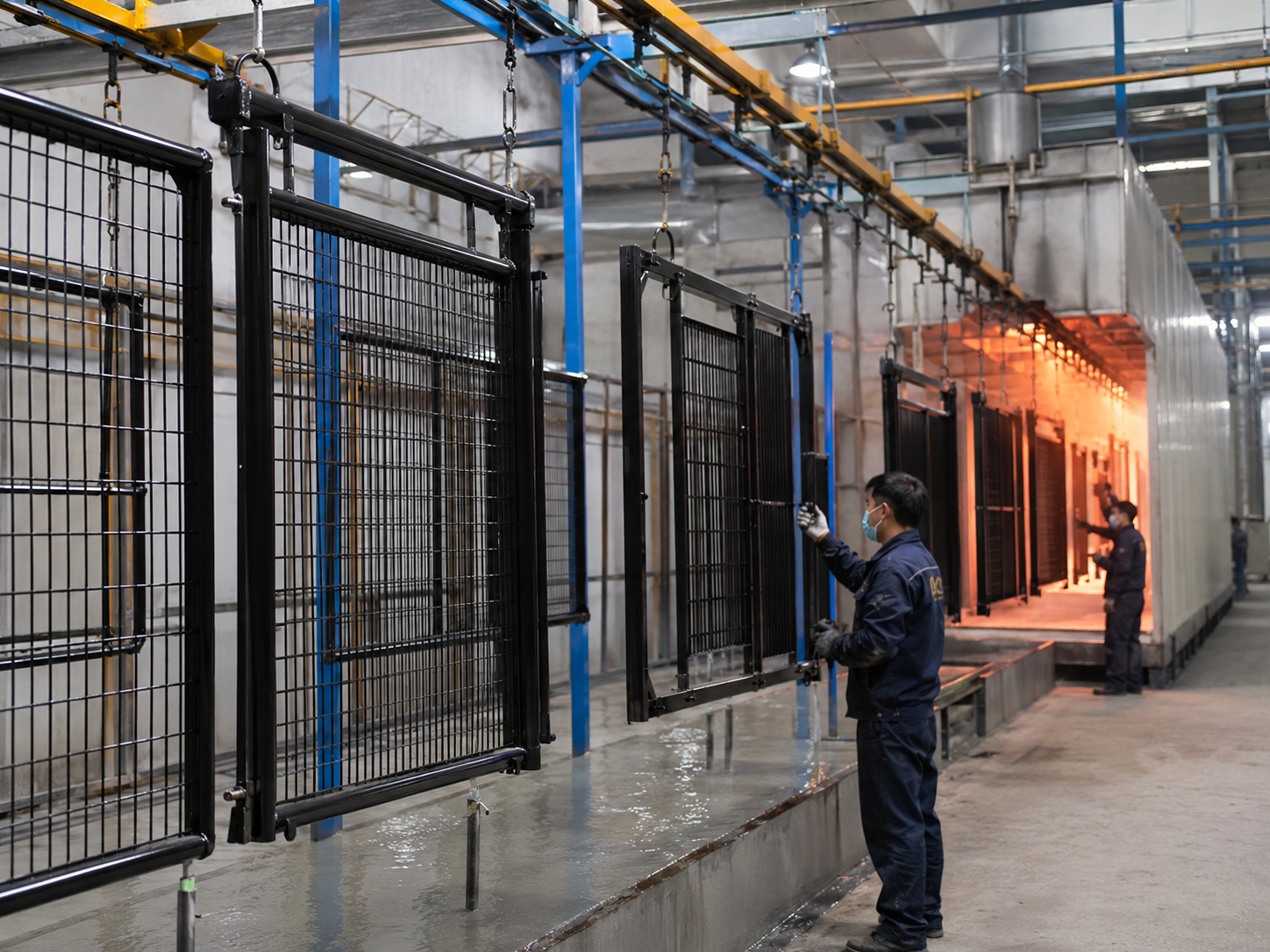 Fully operational powder coating line in customer factory with staff