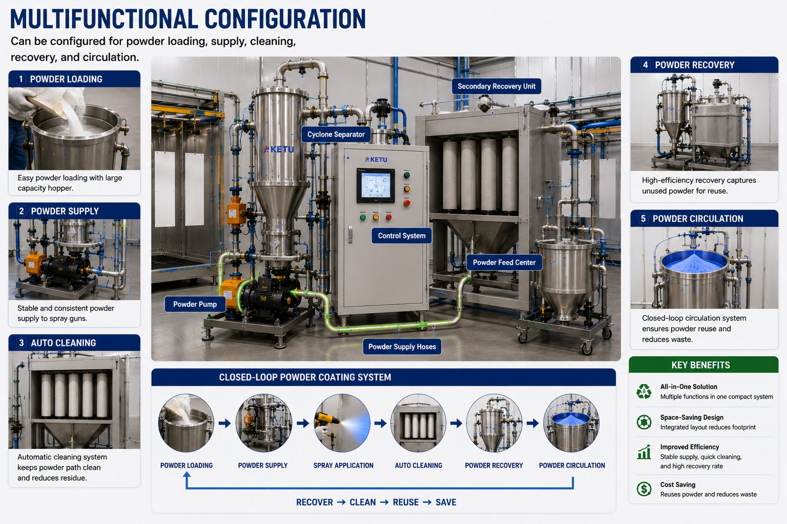 Multifunctional configuration powder supply center