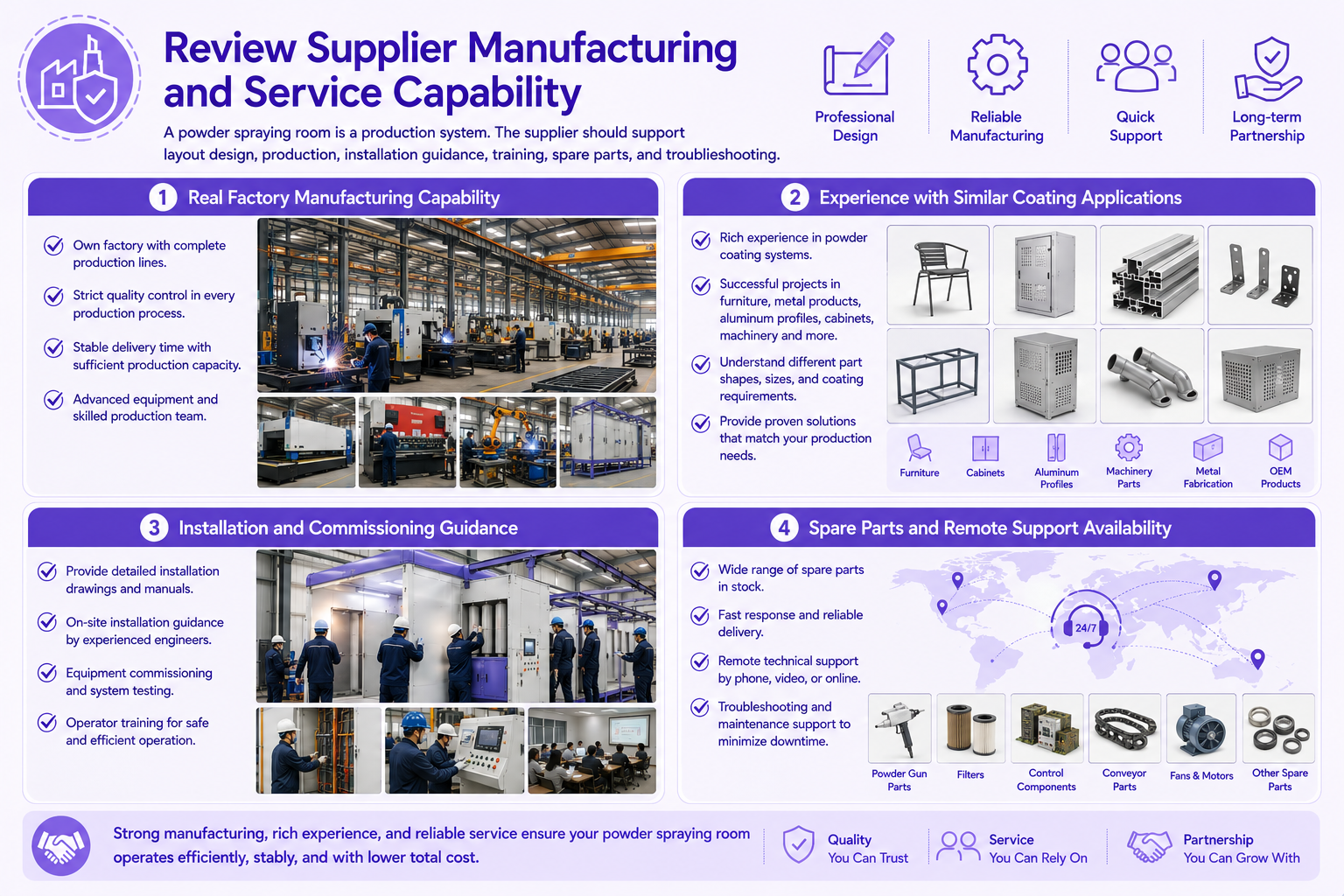 Supplier factory inspection and coating booth manufacturing workshop