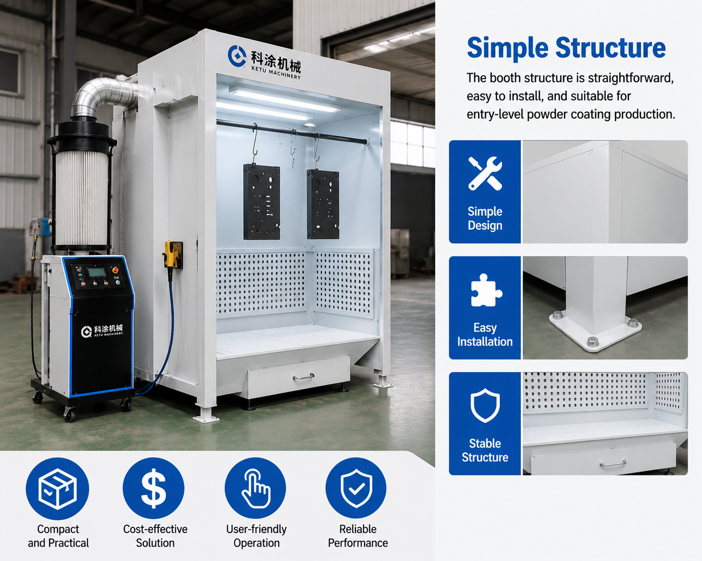 Simple structure independent powder spraying cabinet